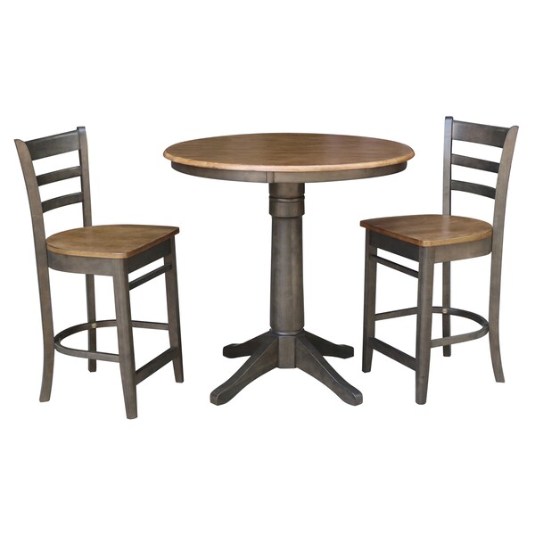 International Concepts Round 36 in Rd Ped Gathering Ht Table, 2 Emily Counter Ht Stools, Hickory/Coal, 36 in W, 36 in L K45-36RT-27B-S6172-2 - main